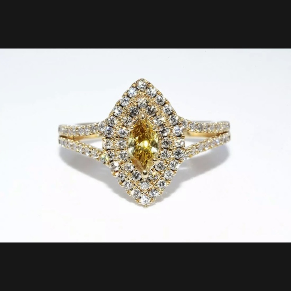 1.01CT NATURAL CANARY DIAMOND & WHITE DIAMOND ENGAGEMENT RING SOLID GOLD 14k